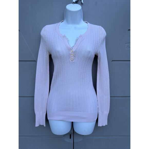 Victoria's Secret Open Knit Lace Trim Pink Henley Top Sz XS Y2K Elena Gilbert - Picture 1 of 10